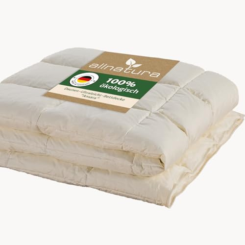 allnatura Daunen Leicht-Bettdecke ANSARA 135x200 - leichte Ganzjahresdecke mit optimalen Isolationseigenschaften - 90% Daunen und 10% Federn Klasse 1 - Downpass - Made in Germany