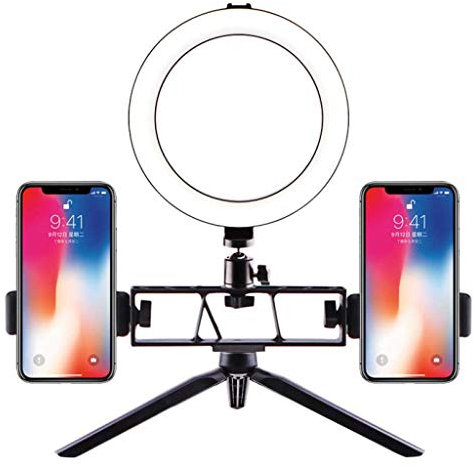 8KLANMMQ Ringlampa med stativ mobiltelefonhållare för Live Stream makeup mini LED-kamera ringlampa för fotografering kompatibel med