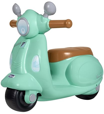 Chicco Vespa per Bambini Primavera, Moto Giocattolo Cavalcabile con Pannello Elettronico, Luci e Suoni, Ruote di Supporto Rimuovibili, Max 25 kg - Giochi per Bambini 1-3 Anni, Verde Acqua