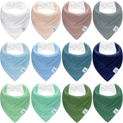 Ghguole Bavoirs Bébé,12PCS Bébé Mousseline Foulard Bandana,écharpe TriangulaireBébé,BébéMousseline Foulard Bandana,Coton Doux Nouveau Né Bavoirs Réglables Pour Garçons et Filles Bave Dentition