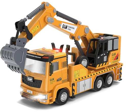 LTFIOON Véhicules de Chantier Enfants, 1:40 Pelleteuse Enfant, Engins de Chantier Jouet avec Lumière et Son, Tractopelle Enfant pour Garçon Fille 3 4 5 6 Ans