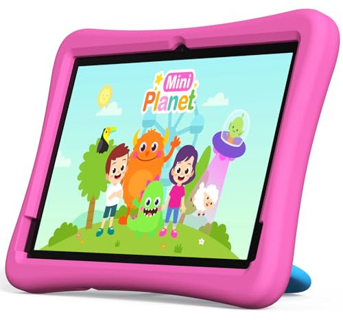 plimpton Tablet Bambini 10 Pollici, Android 14 Tablets con WiFi 6, 4GB RAM+64GB ROM(1TB TF), Octa-core, Controllo Parentale, 6000mAh, BT 5.3, Tablet per Bambini con EVA Caso, PlimPad Kids20 (Rosa)