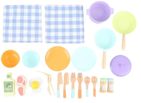 CHICIRIS Wooden Play Dishes, Wooden Play Kitchen Set, Girls Cooking Toys, Safe Linden Wood, Fun Family Time, Ages 3+, for Imaginative Role Playing Experiences with Educational Kitchen