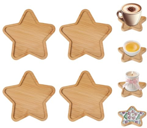 Dessous de verre en bambou en forme d'étoile à cinq branches - Base créative pour kit de bricolage mosaïque - Dessous de verre en bois - Assiettes à bougies et décoration de table