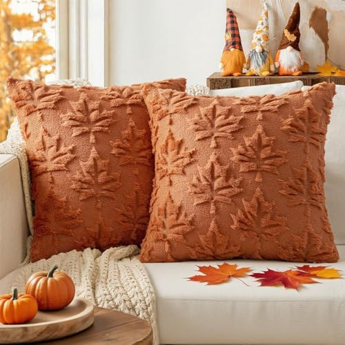 Kuddfodral 45 x 45 cm, Dekorativa soffkuddesset med 2, pumpa lönnlövkuddar, för soffa vardagsrum hem höstdekoration