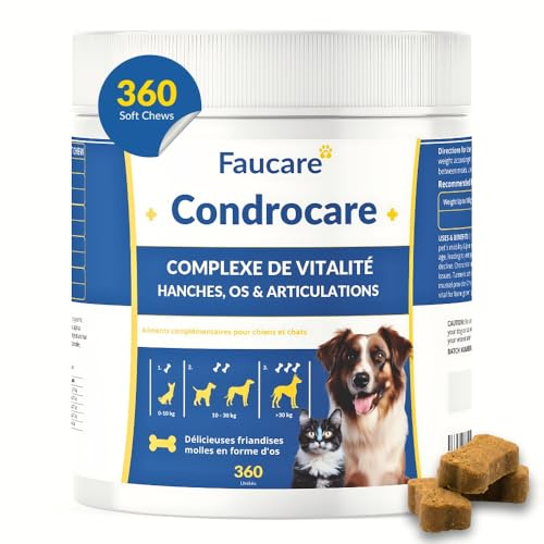 Condroprotector Perros 360 Uds (1 Año) Colágeno Magnesio y Calcio, Mantenimiento Articular, Glucosamina, Condroitina, Cúrcuma, Vitality Complex para Movilidad, Huesos. Faucare