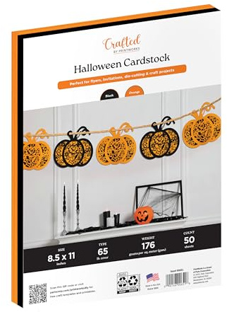 Crafted by PrintWorks Halloween Cardstock 8.5 x 11 - 50 Sheets - Black and Orange Cardstock Paper - Ideal for School and Craft Projects - 65 lb/176 gsm - Made in the USA (00651)