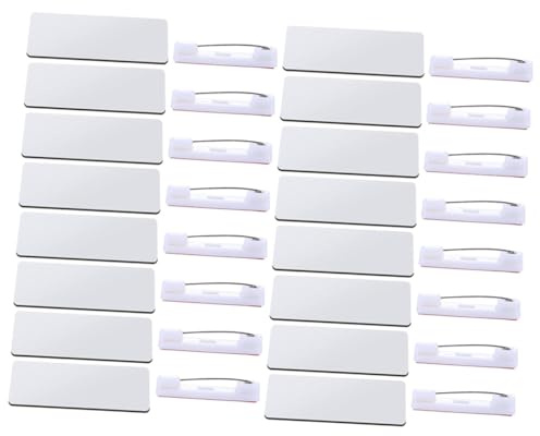 VILLFUL 32 pièces Lot de Badges Nominaux Vierges avec Épingles Arrondies pour Sublimation Plaques Identification DIY pour Bureau Restaurants et Écoles