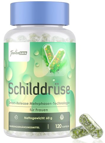 Complejo para la Tiroides para Mujeres, Cápsulas de Liberación Inteligente con Yodo, Selenio, Ashwagandha y 20.000 Millones de UFC de Probióticos, No OGM, 120 Cápsulas
