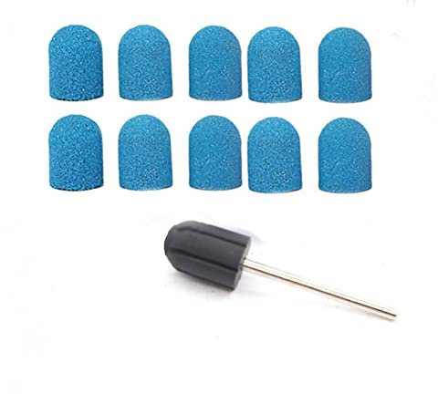 10 Stück Schleifkappen für Maniküre, Schleifbänder, Nagelaufsätze, Schleifkopf für Maniküre und Pediküre, zum Entfernen von Nagelhaut und Hornhaut mit 1*Bohrkopf (13mm x 19mm, Blau)