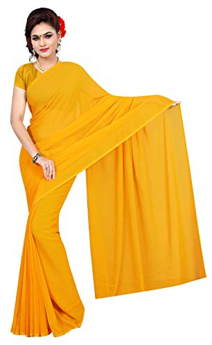 TreegoArt Fashion Sari liso Georgette para mujer con pieza de blusa sin costuras (Plain Gold 755_Gold)