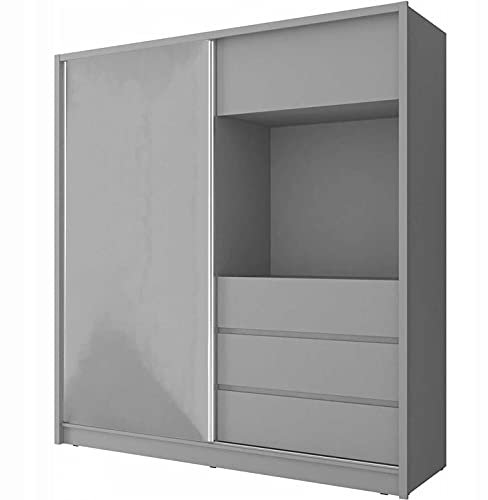 MOEBLO Kleiderschrank Schwebetürenschrank 1-türig Schrank mit Einlegeböden und Kleiderstange, Tv-Fach BxHxT 204x214x62 Cinema 200 Graphit