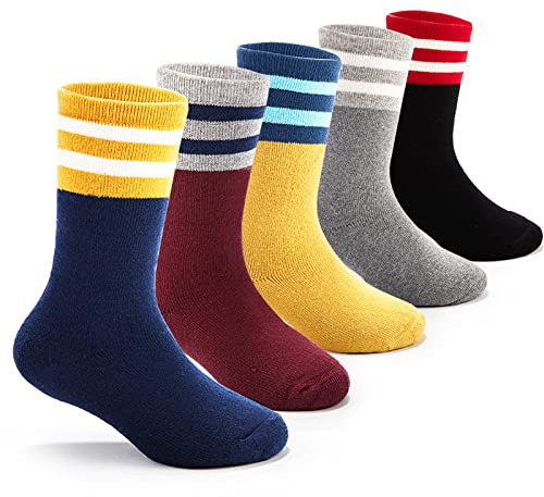 5 Paires Chaussettes Chaudes Garçon Chaussettes hiver Enfant Chaussettes Thermiques pour Enfants Chaussettes épaisses en coton pour Garçon Chaussette Enfant Garcon 27-30/5-7 Ans