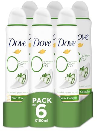 Dove 0% spray cetriolo deodorante 48 ore di protezione 150 ml, confezione da 6