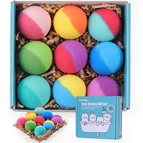 Maylawn Bath Bombs Gift Set, Vegan & Cruelty Free, Ideal Present for Women, Girls, Birthday Mothers Day Gifts Idea, 9-Pieces Handmade Fizzy Bubble Bath Bombs