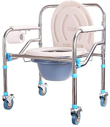 Heavy Duty Mobile Bedside Commode Chair, 660lbs Chair for Toilet With Arms, 4 Lockable Wheels, Height Adjustable Portable Shower Chair for Seniors Elderly Disabled Bariatric