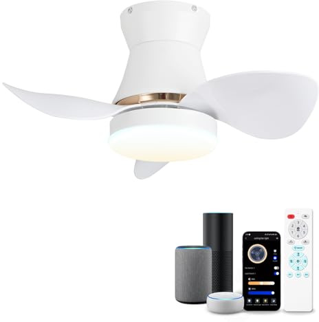 YOLEDY Ventilador de Techo Inteligente con Luz, Compatible con Alexa y App, Plafón LED Regulable con Mando a Distancia, Motor Silencioso, Modo Invierno, Ideal para Dormitorio, 53cm