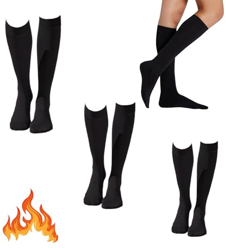 Pack 3 Pares de Calcetines Termicos mujer- Mini Medias termicas con forro polar calido interior 300 DEN- Calcetin ejecutivo termico- Calcetin negro polar- Calcetin termico hombre