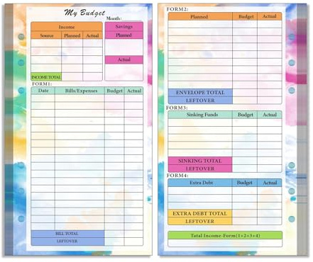 LUOFANG Papier de Recharge à Feuilles Mobiles, Inserts de planificateur de classeur pour Journal de classeur, planificateur budgétaire, Budget ligné/Feuilles hebdomadaires/mensuelles