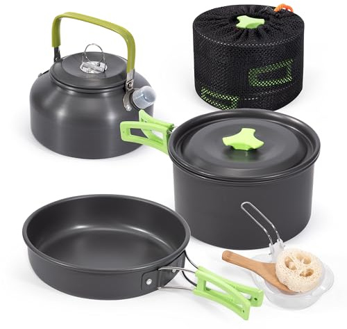 Camping Cookware Set Portable Camping Cooking Kit Non Stick Camping Pots and Pans for Camping Picnic Hiking BBQ for 2-3 People