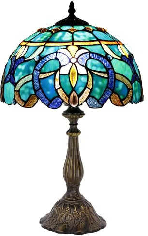 ZJART Tiffany Table Lamp Stained Glass Lamp 12X12X19 Inch Antique Reading Light (Green Brown Jewelry Baroque)