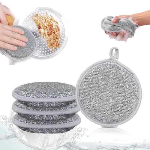 Esponjas Cocina Estropajos de Limpieza, Estropajo de Microfibra de Dos Caras, de Microfibra Que no Raya, de Doble Cara, para Fregar los Alimentos sucios o quemados Rebeldes en ollas, Platos,4 piezas