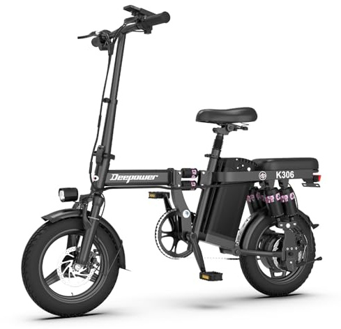 DEEPOWER Bicicleta Eléctrica Plegable, Bicicleta Eléctrica, Batería 48V 10Ah Extraíble, Frenos de Disco Duales, Bicicleta de Ciudad para Adultos Adoles (10Ah)