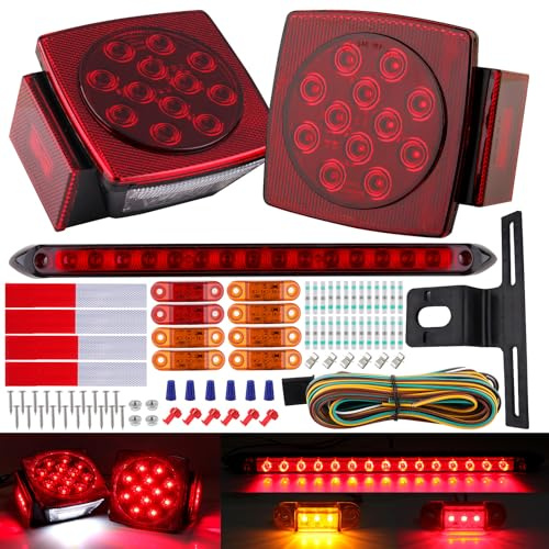 Konrali Submersible LED Trailer Tail Light Kit, Square Trailer Tail Brake Stop Turn License RV Truck Lights w/Wire &Bracket,6pcs Side Fender Marker Lamps 15 11led Light Bar for Camper Boat Snowmobile