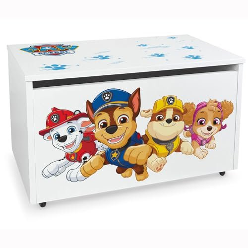 Furni Masters Paw Patrol Spielzeugkiste mit Rollen Truhe 71x40x46cm mit Chase Skye Marshall Rubble Everest Liberty 02 Aufbewahrungsbox mit Deckel für Kinder Kindermöbel mit Sicherheitsscharnieren