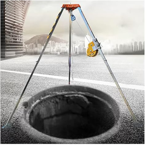 Generico Kit anticaduta Kit treppiede di Protezione anticaduta per spazi confinati Tradizionali, Sistema di funi di Salvataggio antincendio di Emergenza in Alluminio per camini/gallerie/fognature, co