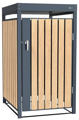 AXI Leon Cache Poubelle Métallique Effet Bois/Jardinière - Abri Poubelle pour 1 conteneur - Max. 240L - Abri Poubelle Extérieur avec Excellente Ventilation