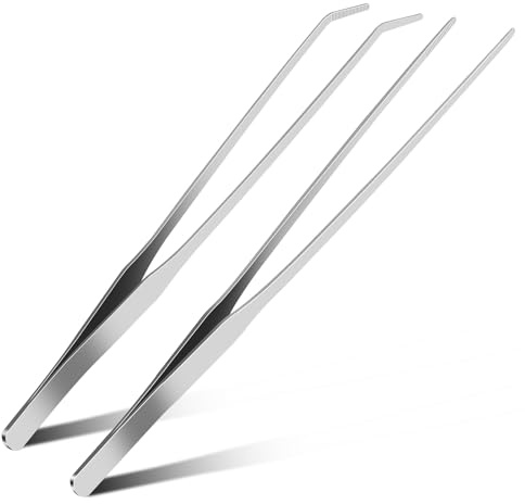 2pc-10.6Aquarium Tweezers,Stainless Steel Straight and Curved Tweezers Set,Long Handle Reptile Feeding Tongs for Lizards, Bearded Dragon Snake Tank Accessories (Silver)