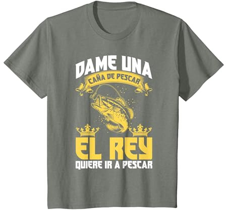 Dame Una Cana De Pescar El Rey Humor Deporte Pescador Regalo Camiseta, Niños, Verde Militar Jaspeado, 3 años