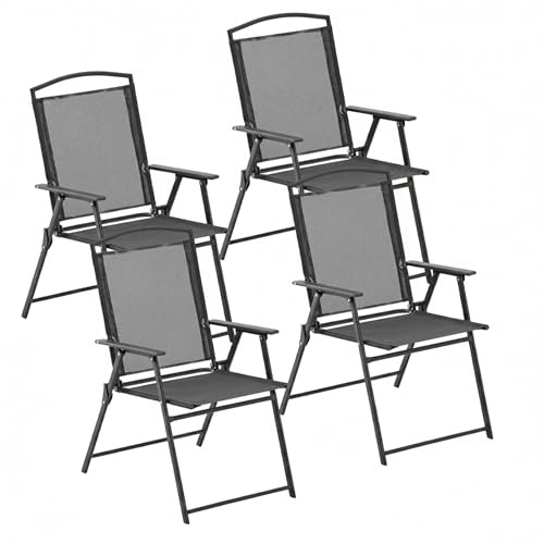 Baroni Home Juego de 4 sillas de jardín plegables con reposabrazos, sillas de exterior plegables y ahorran espacio, tejido transpirable e impermeable, ideales para terraza, balcón y jardín (4, negro)