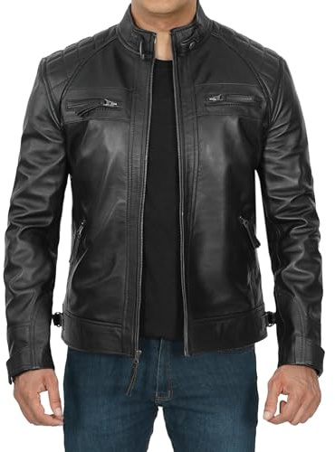 Decrum Leather Biker Jacket - Mens Leather Jackets | [1100094] Diamond 1 Black, L