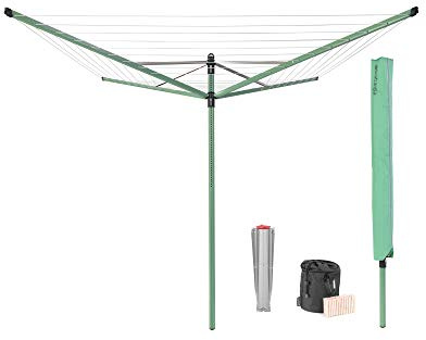 Brabantia - Lift-O-Matic drehbaren Wäschespinne - Reibungsloses Drehungen - UV-beständige Wäscheleine, 50m - Kein Durchhängen - Auch für Kleiderbügel - Leaf Green - ø 295cm