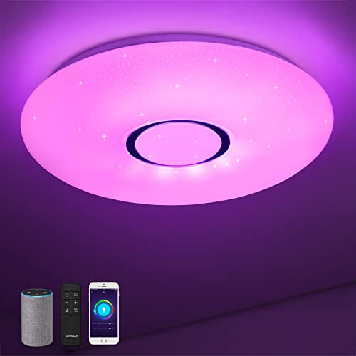 Lámpara de techo compatible con Amazon Alexa y Google Home 54W, Ø 50CM, cambio de color, estrellas, regulable, blanco cálido-blanco frío, 3000-6500 Kelvin, luz ambiental RGB, luz nocturna