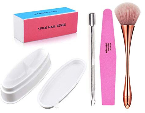 Pennelli per Unghie,Pennello per La Polvere per Unghie con Lime per Unghie Professionali Blocchi Tampone e Spingi Cuticole Raschietto per La Pulizia della Polvere di Unghie