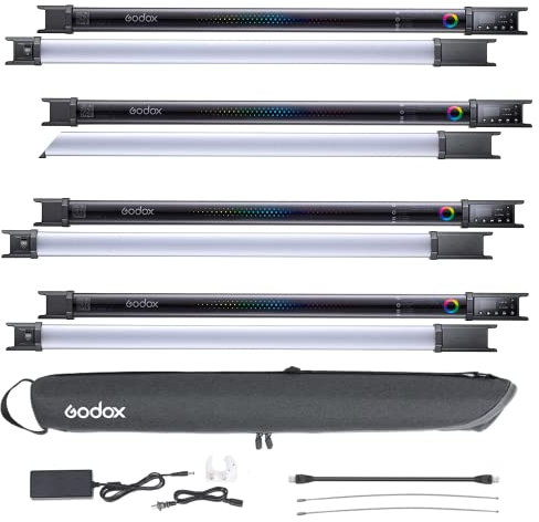 GODOX TL60-K4 18w TL60 RGBWW Tube Lights Handheld Full-Color LED Video Light Wand Battery Neon Lighting Stick CRI TLCI96+ FX Effect 2700-6500K APP DMX Film Making Video Streaming Studio (Quad)