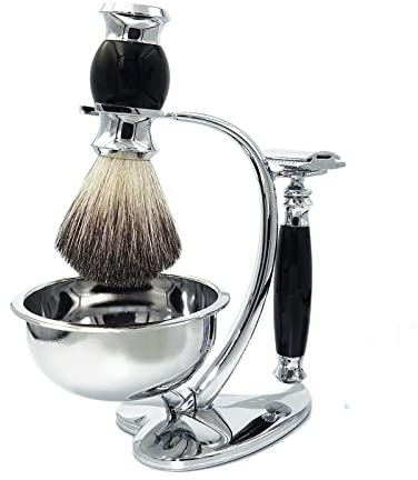 Magyfosia Classic Men's Wet Manual Razor Gift Set Includes Honey Soft Badger Hair Shaving Brush,Heart Shape Stand Holder and Lather Soap Bowl for Father's Day Gift Set