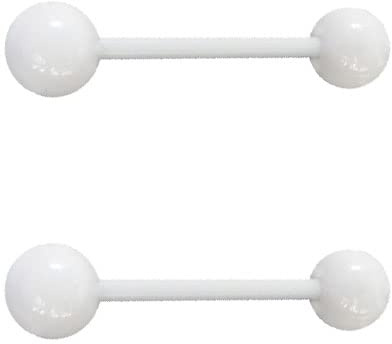 2 piercing lingua bianca con asta flessibile lunga 16 mm, materiale bioplast ipoallergenico