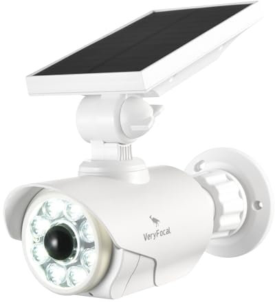 VeryFocal Solar Battery Powered Dummy Fake Security Camera for Outside with PIR Thermal Sensor Warning Light, Motion Activated Floodlights, IP66 Waterproof