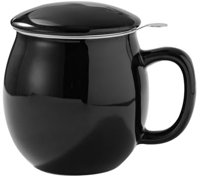 Yundu Taza de té de porcelana negra brillante de 12 onzas con infusor y tapa, taza con tapa para remojar – Para el Día del Padre de Acción de Gracias para padres – Taza divertida