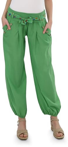Malito - Damen Haremshose - Leichte Stoffhose aus Baumwolle - Bequeme Hippie Sommerhose für warme Tage - Aladinhose/Pumphose 3417 (Grün)
