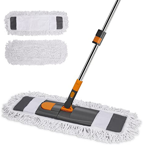 MASTERTOP Flat Mop, 60cm Wide Industrial Mops with Stainless Steel Long Handle, Commercial Pure Cotton Mop with 2 Reusable Pads, Wet and Dry Floor Mops for Hard Laminate Floors Cleaning