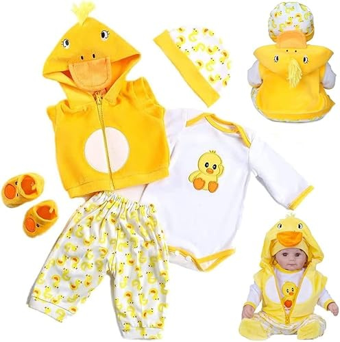 Scnbom bébé Reborn poupée Vêtements Vrai Fille réaliste Toddler Convient pour 17-24 Pouces Accessoires (Jaune Canard 5pcs Set)