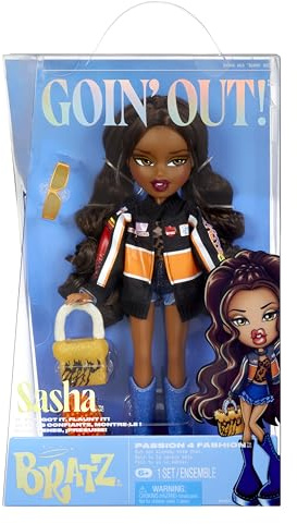 Bratz GOIN' out! Doll - Sasha - 1 Muñeca de Moda Coleccionable con Accesorios, Viene con un Conjunto, un Bolso, un Par de Gafas de Sol y un Cepillo - Juguete para Niños - para Mayores de 6 Años