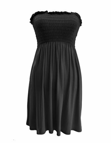 SXME MIGHT SAY Vestido de mujer con hombros descubiertos, elástico, liso/estampado, sin tirantes, bandeau boobtube, talla grande