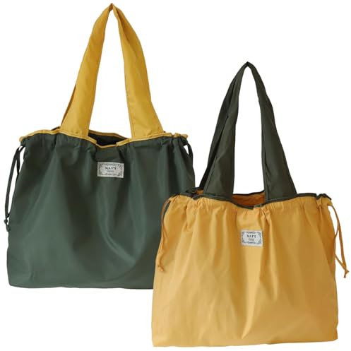 Valicaer Bolsas de Compras Plegables,2Pcs Bolsas para Comprar Reutilizables Lavable Bolsa de Tela para Compras Grande Bolsas de Supermercado Bolsa Nailon Compra Plegable para Compras Viajes (B)