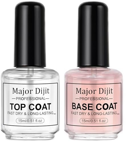 Major Dijit Set di smalti ad asciugatura rapida: Base, Top Coat, 15ml/0.5oz, Lucentezza elevata, lunga durata, asciugatura all'aria, non gel, perfetto per la manicure a casa